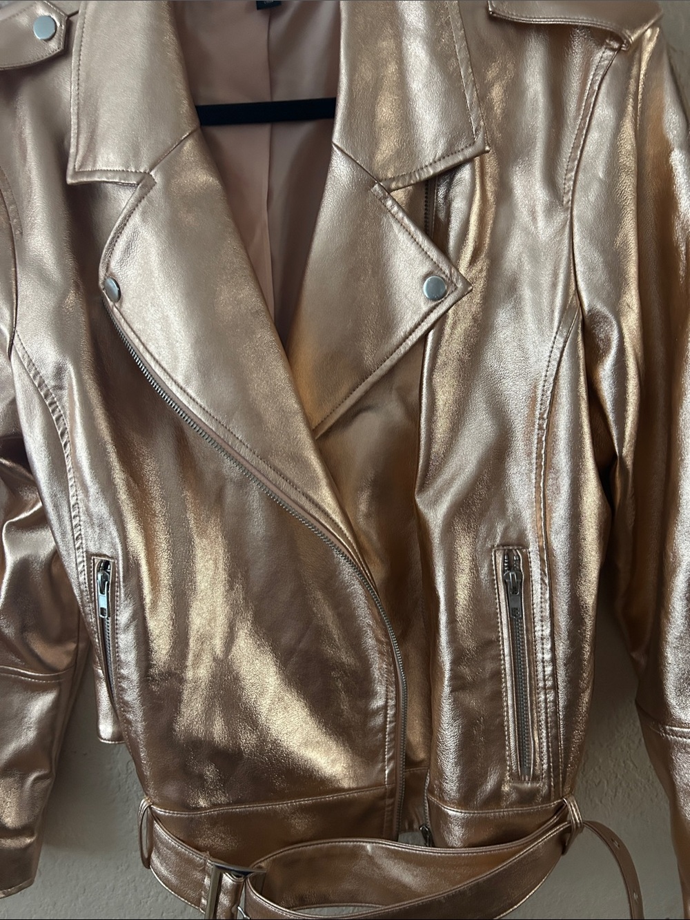 INC International Concepts Metallic Rose Gold Moto-Style Jacket - Picture 3 of 8